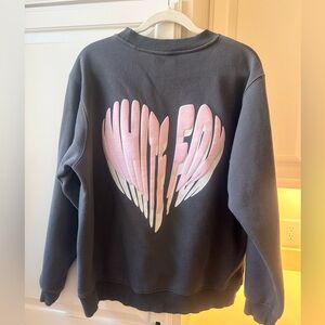 White Fox Gray sweatshirt with pink and white bubble letters